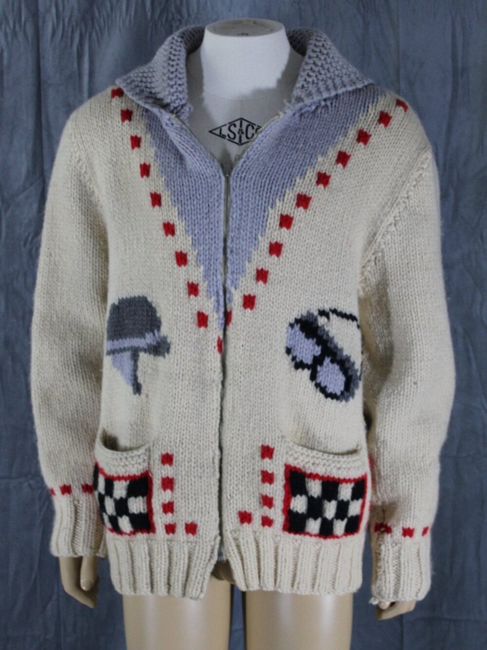 Vintage Cowinchan Sweater - Motorcycle Racing Themed - Men's Medium